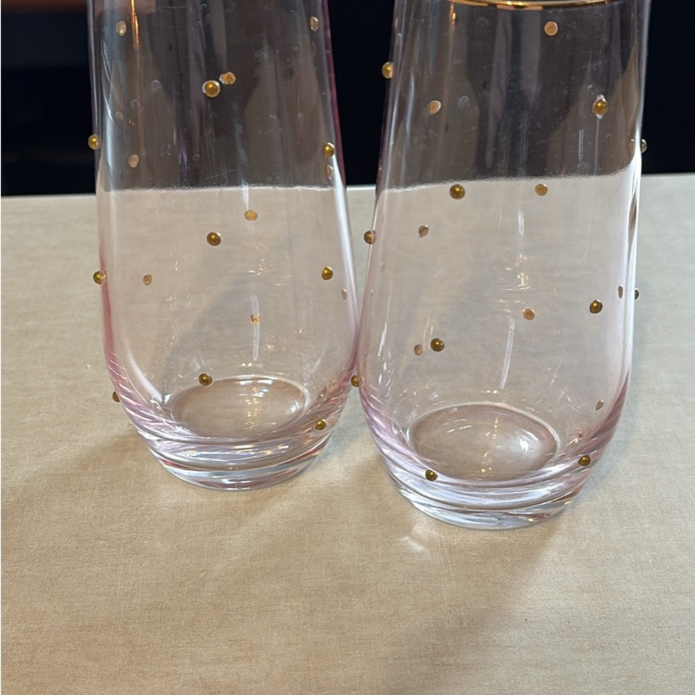 Pink Dot Stemless Glasses with Gold Accents